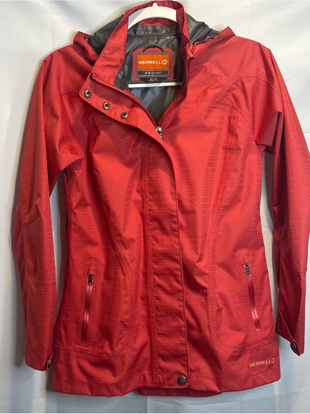 Merrell Women's Red Hooded Utility Rain Jacket